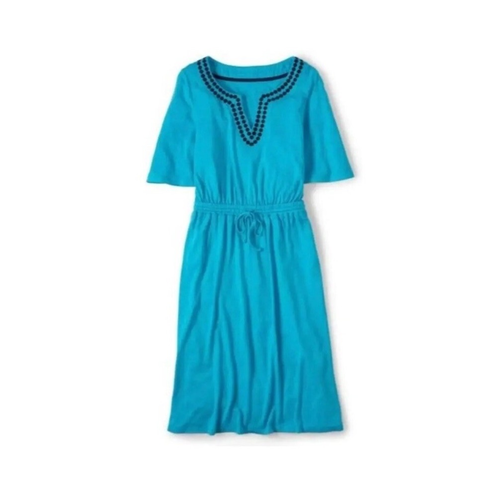 BODEN Estelle dress size 16 Long Turquoise WH777‎ Linen Blend Drawstring Waist
